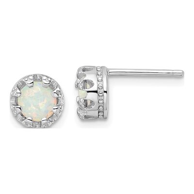 Sterling Silver 6mm Round Lab-Created Opal Button Stud Earrings