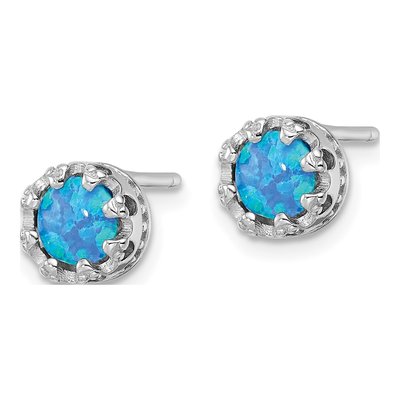 Sterling Silver 6mm Round Lab-Created Opal Stud Earrings – view 3