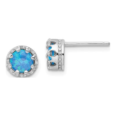 Sterling Silver 6mm Round Lab-Created Opal Stud Earrings