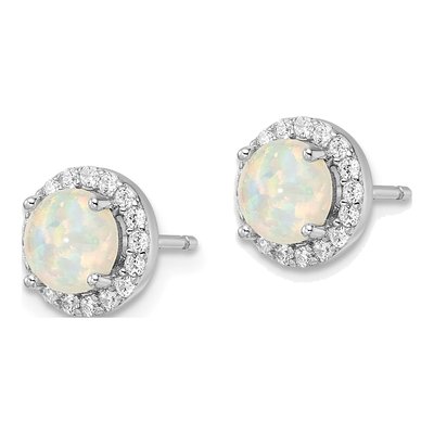 Sterling Silver 6mm Round Lab-Created Opal & CZ Halo Stud Earrings – view 3