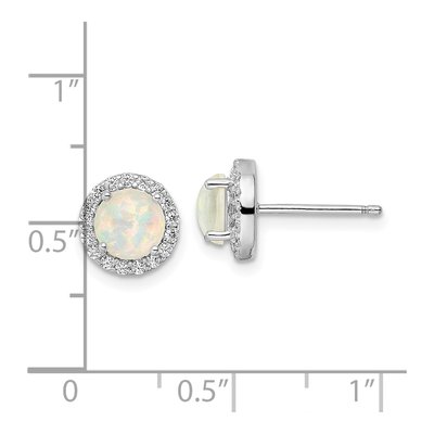 Sterling Silver 6mm Round Lab-Created Opal & CZ Halo Stud Earrings – view 5