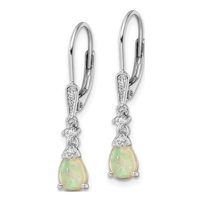 Sterling Silver Lab-Created Opal & CZ Teardrop Leverbacks Leverback Earrings – view 3