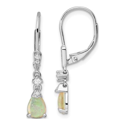 Sterling Silver Lab-Created Opal & CZ Teardrop Leverbacks Leverback Earrings