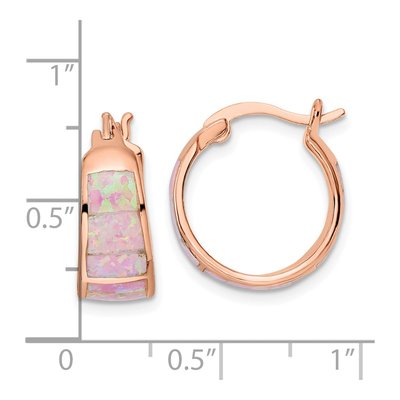 Rose Gold-Plated Sterling Silver 17mm Lab-Created Opal Inlay Hoop Earrings – view 5