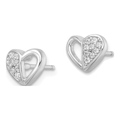 Sterling Silver Round CZ Heart Stud Earrings – view 3