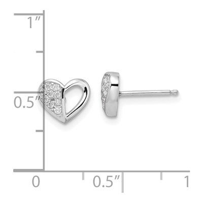 Sterling Silver Round CZ Heart Stud Earrings – view 5