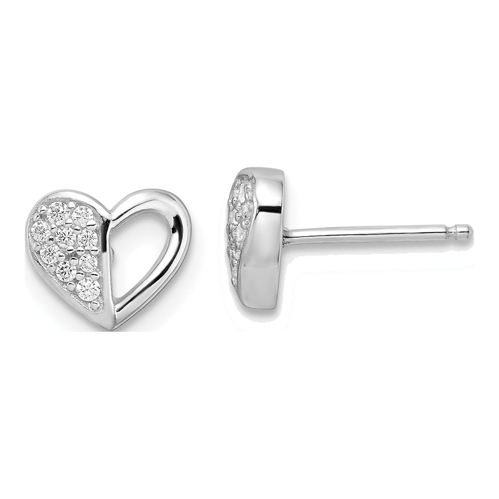 Sterling Silver Round CZ Heart Stud Earrings