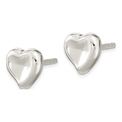 Sterling Silver Puffed Heart Stud Earrings – view 3