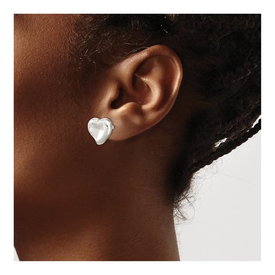 Sterling Silver Puffed Heart Stud Earrings – view 4