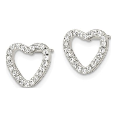 Sterling Silver Round CZ Heart Stud Earrings – view 3
