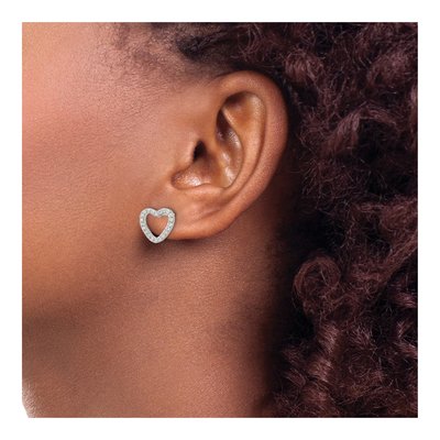 Sterling Silver Round CZ Heart Stud Earrings – view 4
