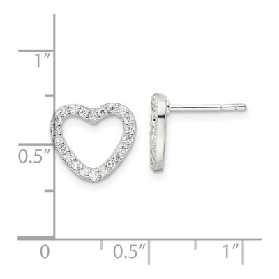Sterling Silver Round CZ Heart Stud Earrings – view 5
