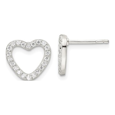 Sterling Silver Round CZ Heart Stud Earrings