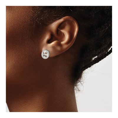 Sterling Silver Round CZ Love Stud Earrings – view 4