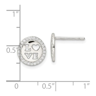 Sterling Silver Round CZ Love Stud Earrings – view 5