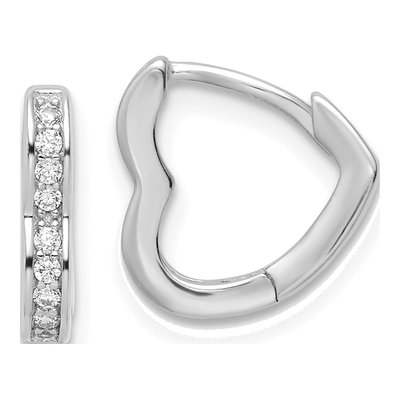 Sterling Silver 12mm CZ Heart Huggie Hoop Earrings