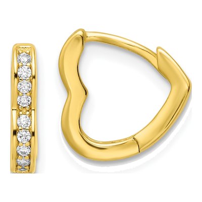 Gold-Plated Sterling Silver 12mm CZ Heart Huggie Hoop Earrings