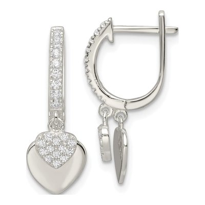 Sterling Silver CZ Heart Dangle Earrings