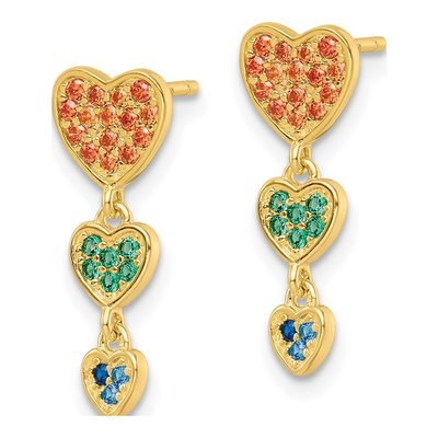 Gold-Plated Sterling Silver CZ Multicolor Hearts Dangle Earrings – view 3