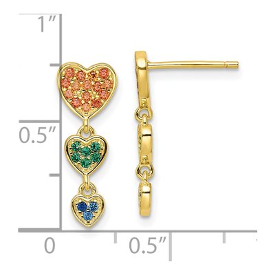 Gold-Plated Sterling Silver CZ Multicolor Hearts Dangle Earrings – view 5