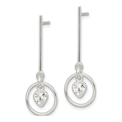 Sterling Silver CZ Heart Dangle Earrings – view 3