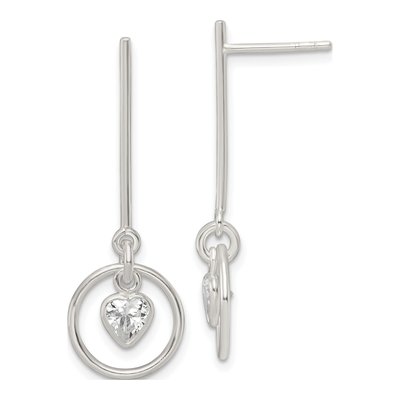 Sterling Silver CZ Heart Dangle Earrings