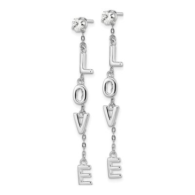 Sterling Silver CZ Love Dangle Earrings – view 3
