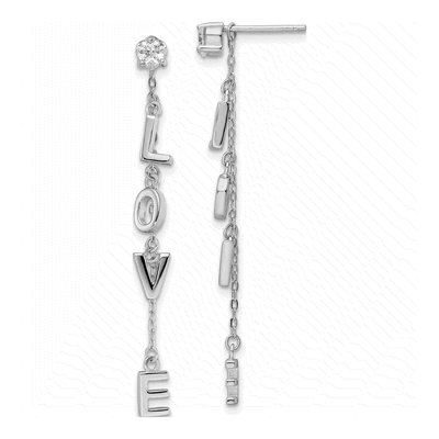 Sterling Silver CZ Love Dangle Earrings