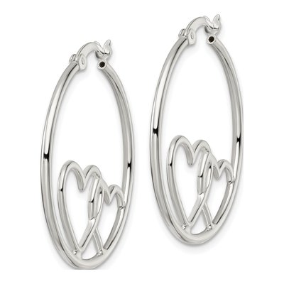 Sterling Silver 32mm Hearts Round Hoop Earrings – view 3
