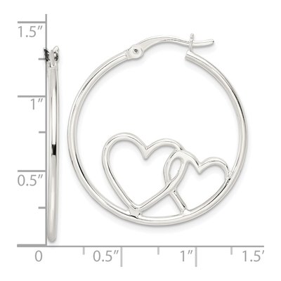 Sterling Silver 32mm Hearts Round Hoop Earrings – view 5