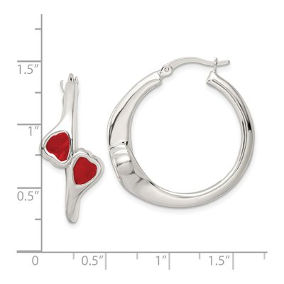 Sterling Silver 31mm Red Enamel Hearts Circle Hoop Earrings – view 5