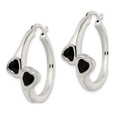 Sterling Silver 31mm Black Enameled Bypass Circle Hoop Earrings – view 3