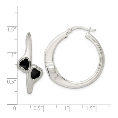 Sterling Silver 31mm Black Enameled Bypass Circle Hoop Earrings – view 5