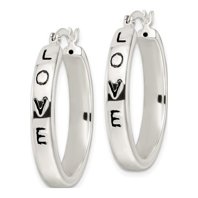 Sterling Silver 32mm Black Enamel Love Circle Hoop Earrings – view 3