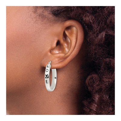 Sterling Silver 32mm Black Enamel Love Circle Hoop Earrings – view 4