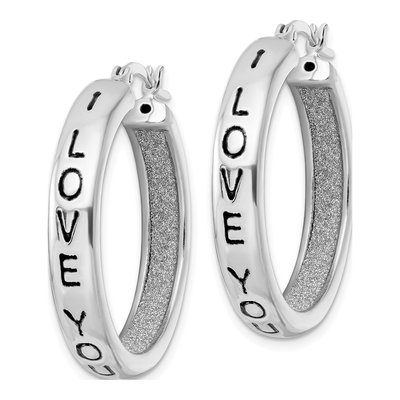 Sterling Silver 34mm Fabric Glitter I Love You Hoop Earrings – view 3