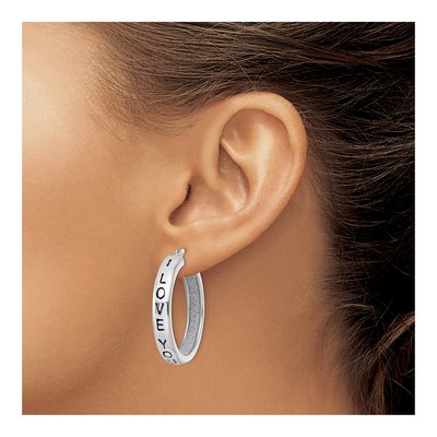 Sterling Silver 34mm Fabric Glitter I Love You Hoop Earrings – view 4