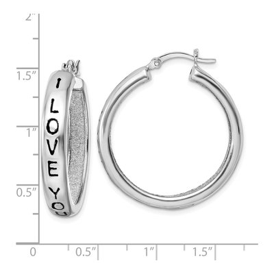 Sterling Silver 34mm Fabric Glitter I Love You Hoop Earrings – view 5