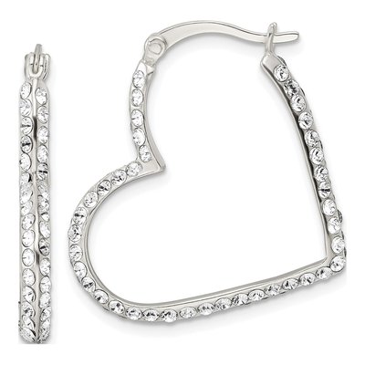 Sterling Silver 29mm CZ Heart Hoop Earrings