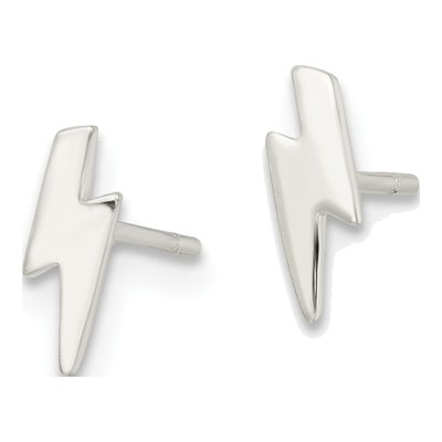 Sterling Silver Tiny Lightning Bolt Stud Earrings – view 3