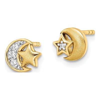 Gold-Plated Sterling Silver Round CZ Star Moon Stud Earrings – view 3