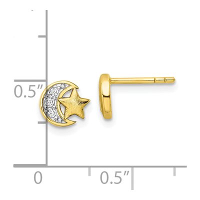 Gold-Plated Sterling Silver Round CZ Star Moon Stud Earrings – view 5