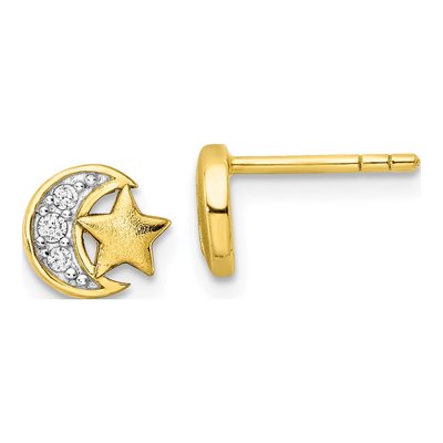 Gold-Plated Sterling Silver Round CZ Star Moon Stud Earrings