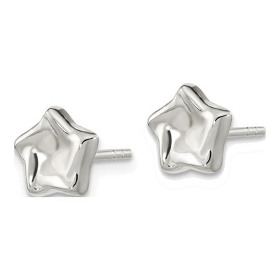 Sterling Silver Wavy Puffed Star Stud Earrings – view 3