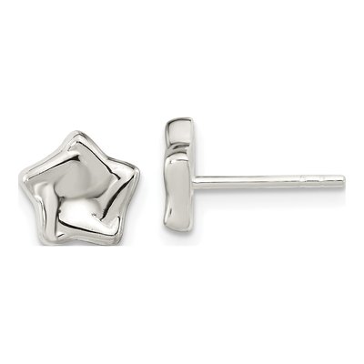 Sterling Silver Wavy Puffed Star Stud Earrings