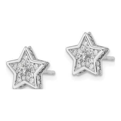 Sterling Silver Round CZ Star Stud Earrings – view 3
