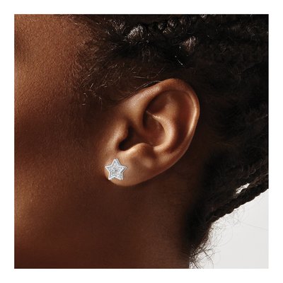 Sterling Silver Round CZ Star Stud Earrings – view 4