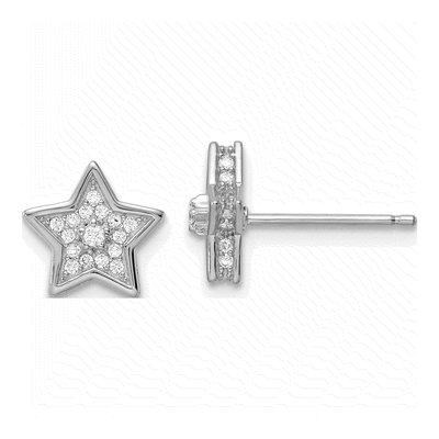 Sterling Silver Round CZ Star Stud Earrings