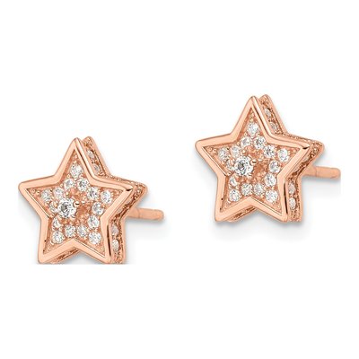 Rose Gold-Plated Sterling Silver Round CZ Star Stud Earrings – view 3