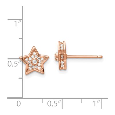 Rose Gold-Plated Sterling Silver Round CZ Star Stud Earrings – view 5